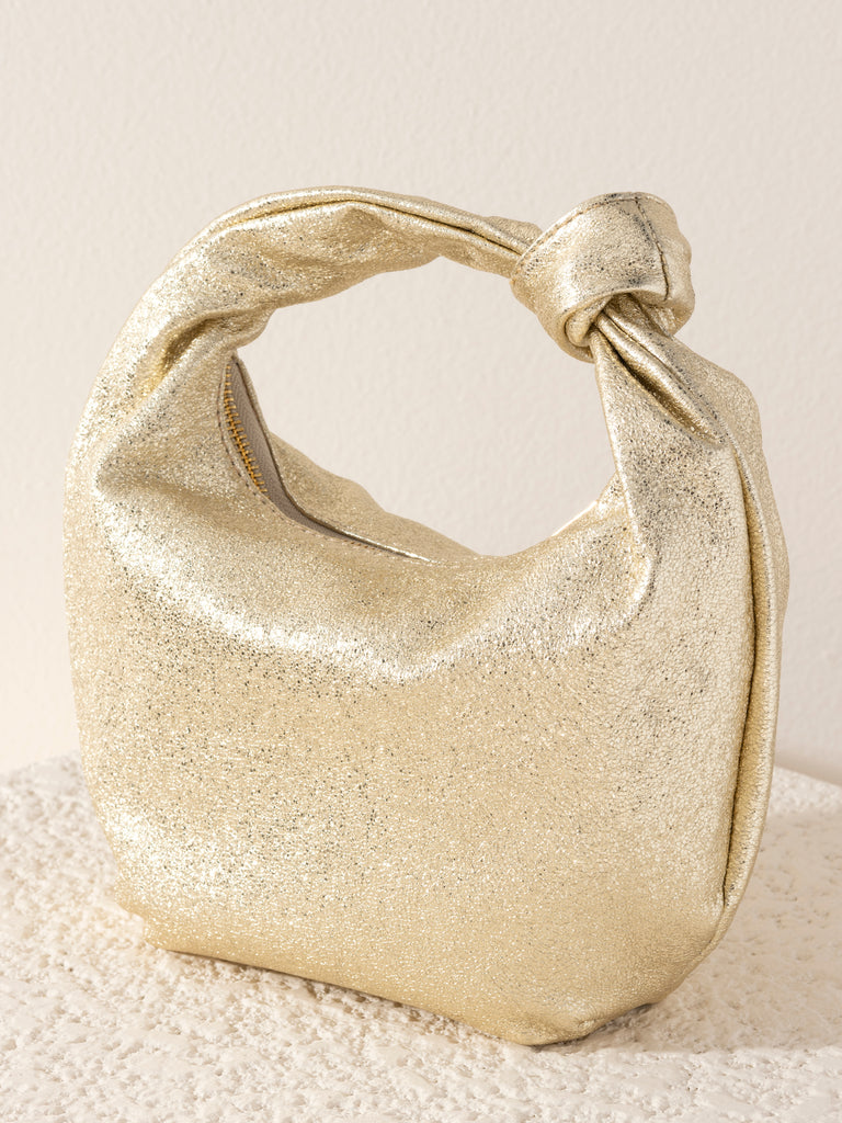 Chrissy Knotted Metallic Top Handle Bag Gold