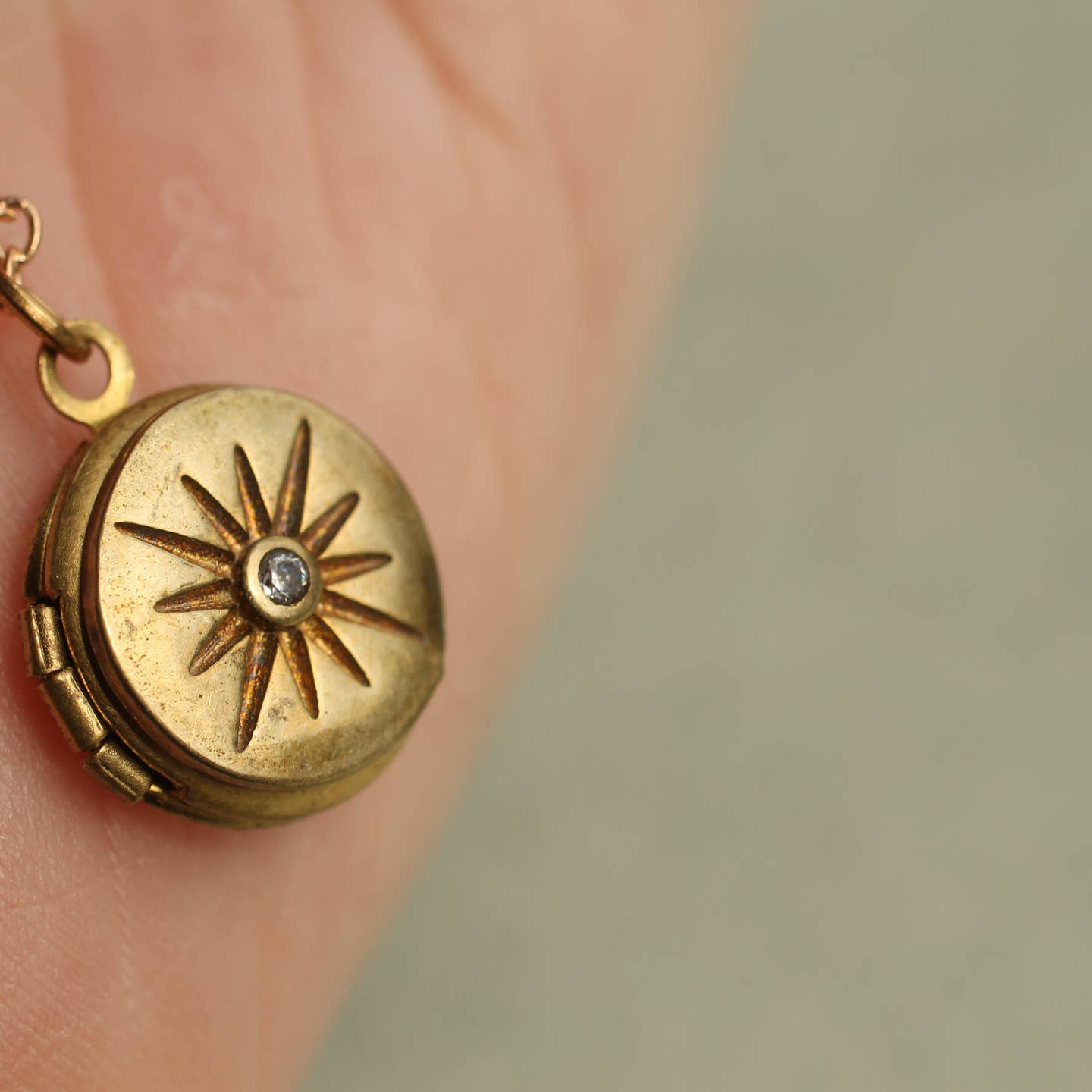 Tiny Compass Star Locket 19"