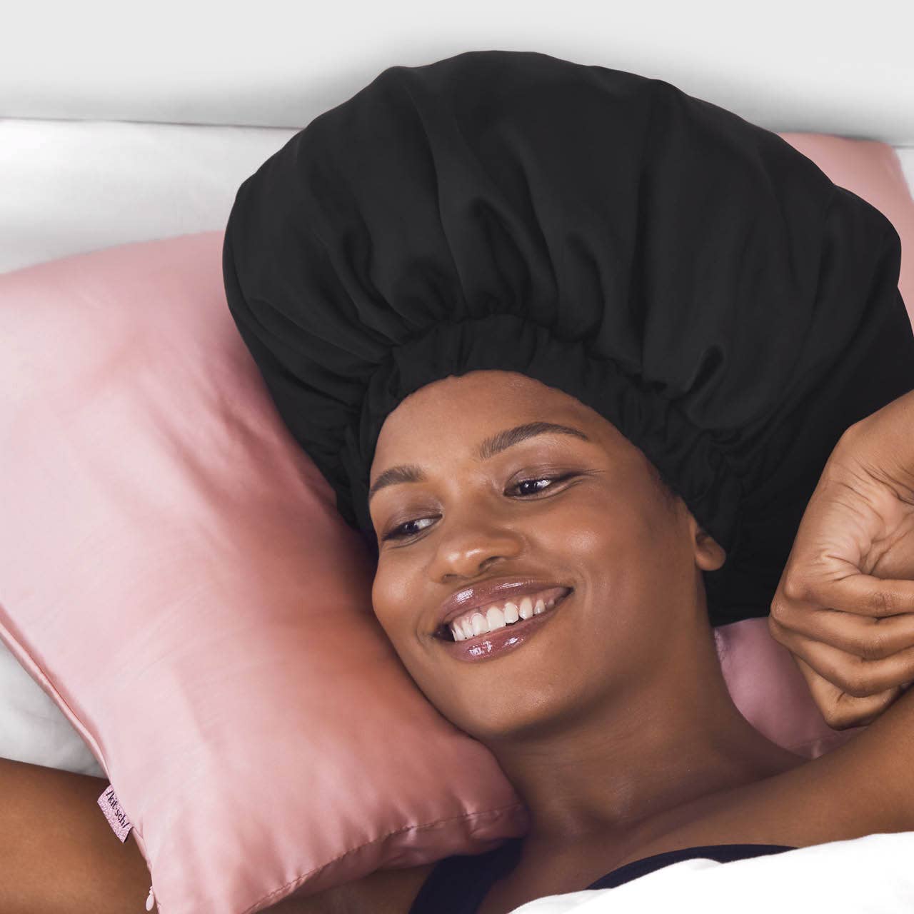 Satin Sleep XL Adjustable Bonnet - Black - FINAL SALE