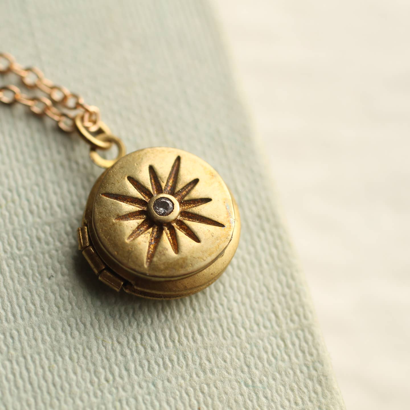 Tiny Compass Star Locket 19"