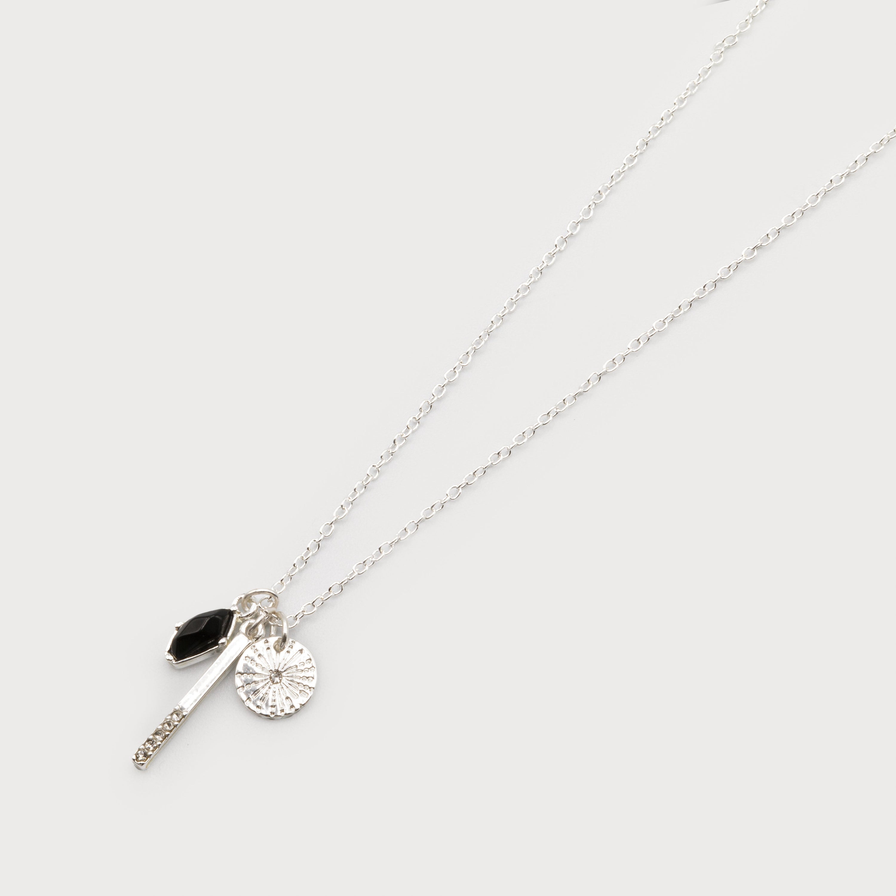 Silver & Black Charm Bar Necklace