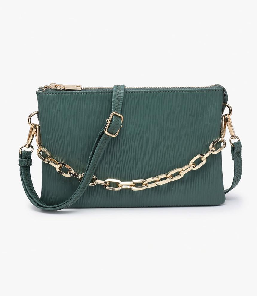 Izzy Dark Green Textured Crossbody w/Guitar Strap