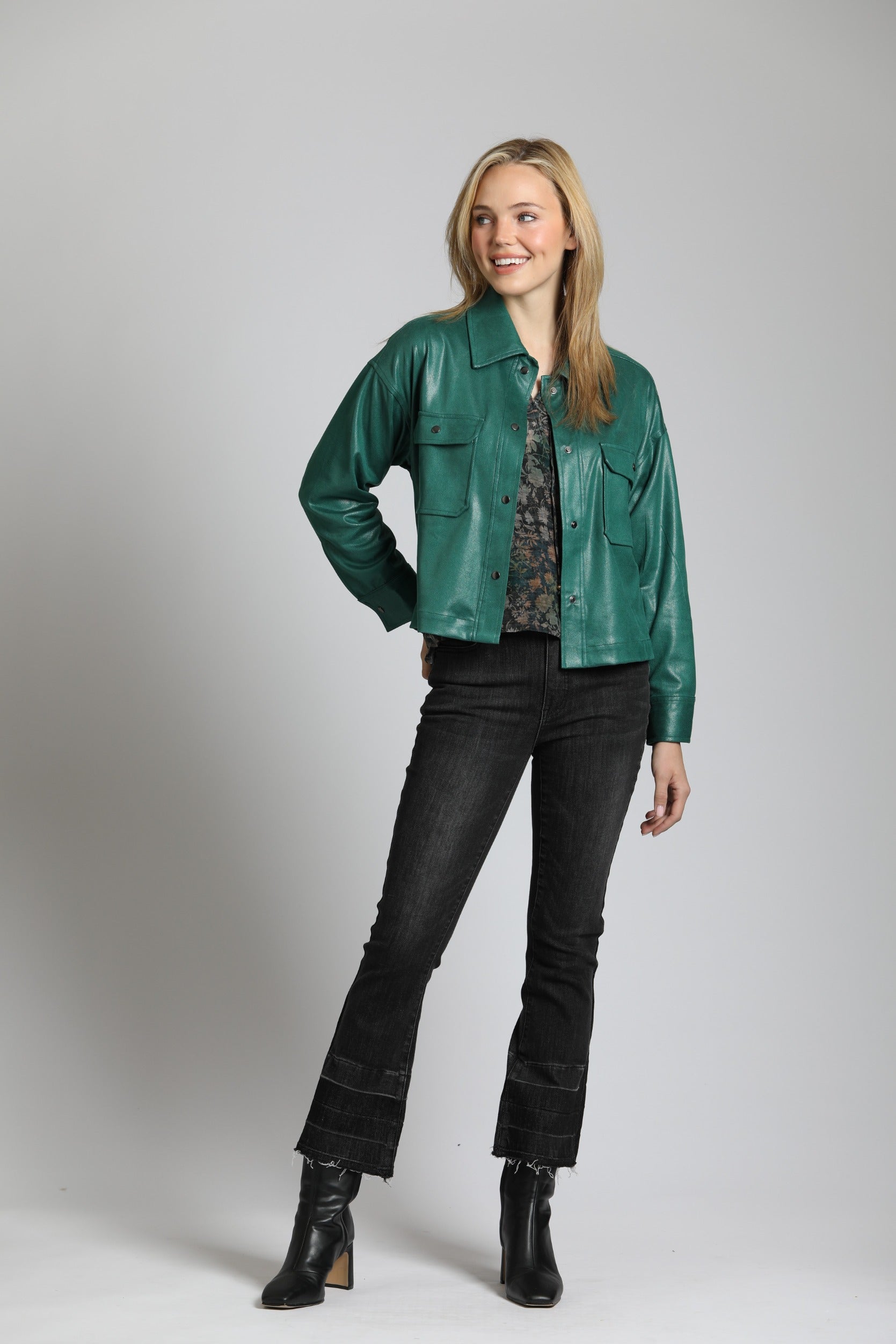 Emerald Snap Front Shirt Jacket