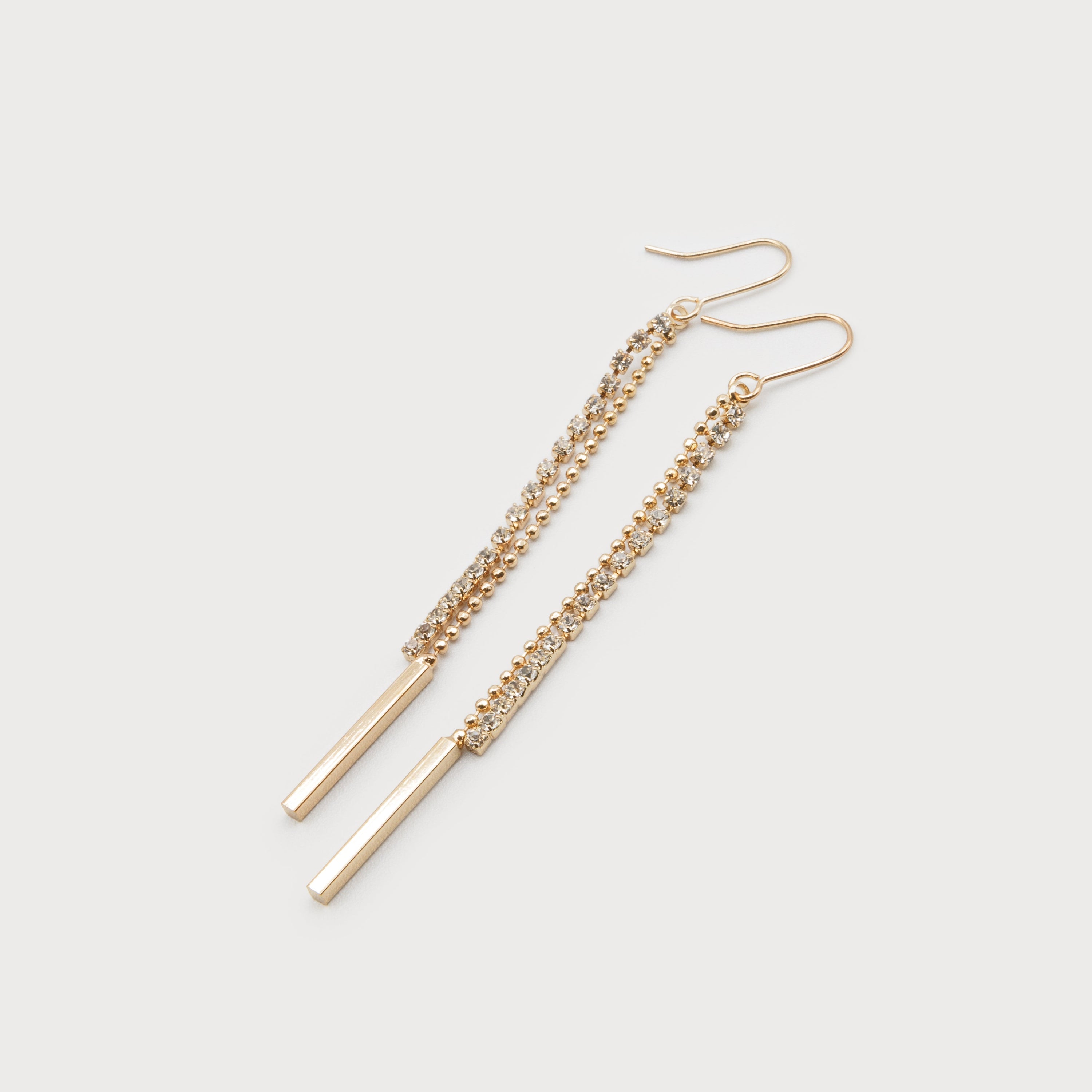 Gold Crystal Long Double Chain Earring