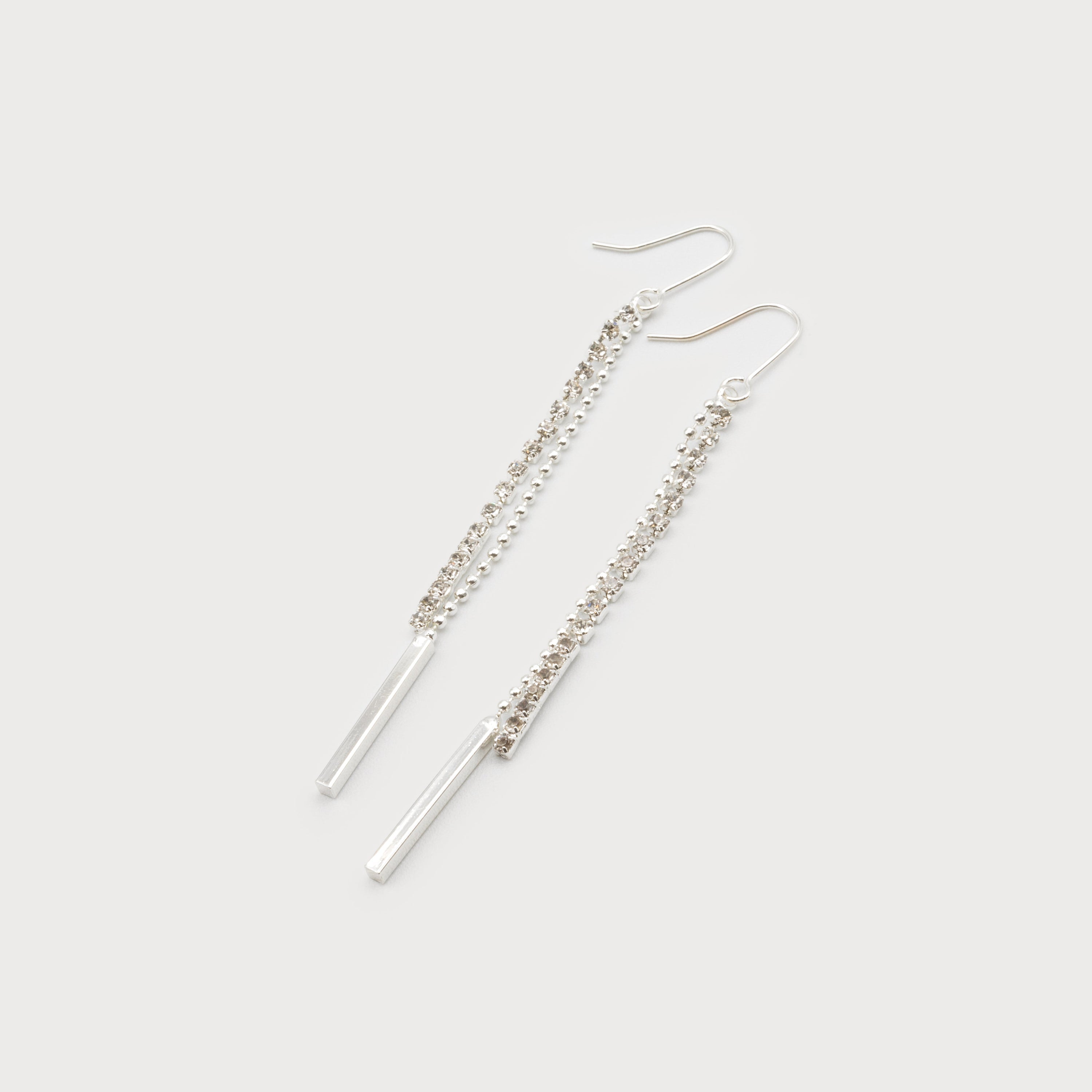 Silver Crystal Long Double Chain Earring