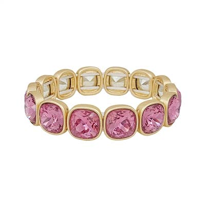 Pink Squared Crystal & Gold Stretch Bracelet