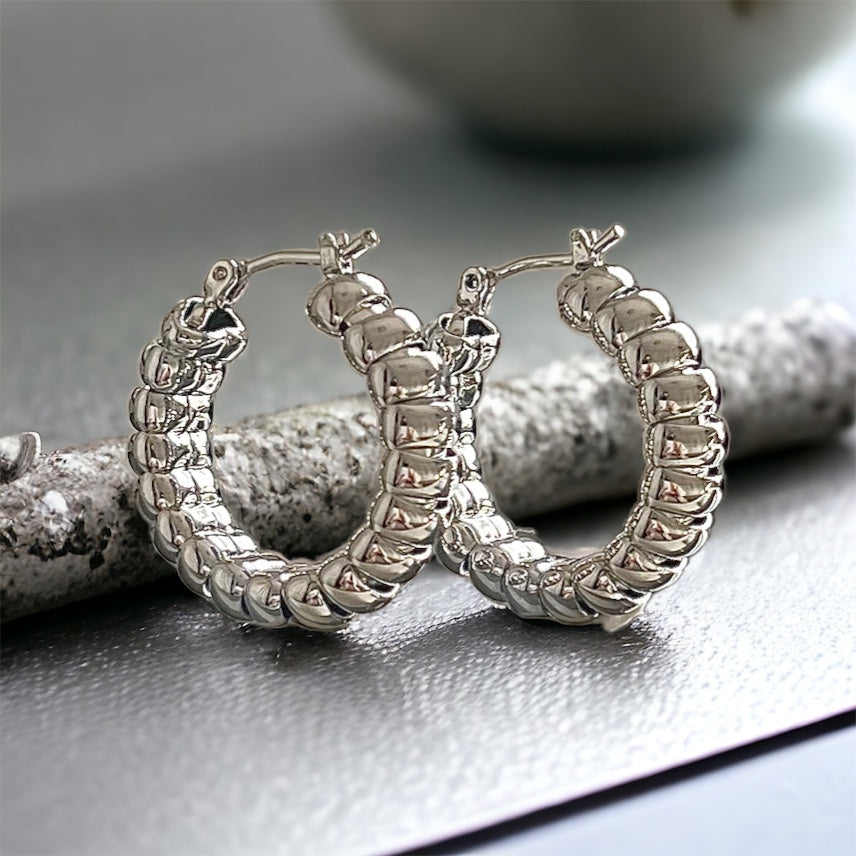 Spiral Chic Silver 27mm Round Hoop Earrings