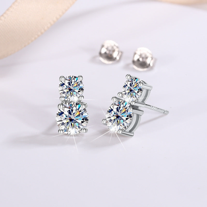 Two Stone Moissanite Stud Earrings In 925 Sterling Silver