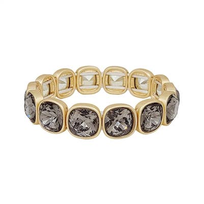 Black Diamond Squared Crystal & Gold Stretch Bracelet