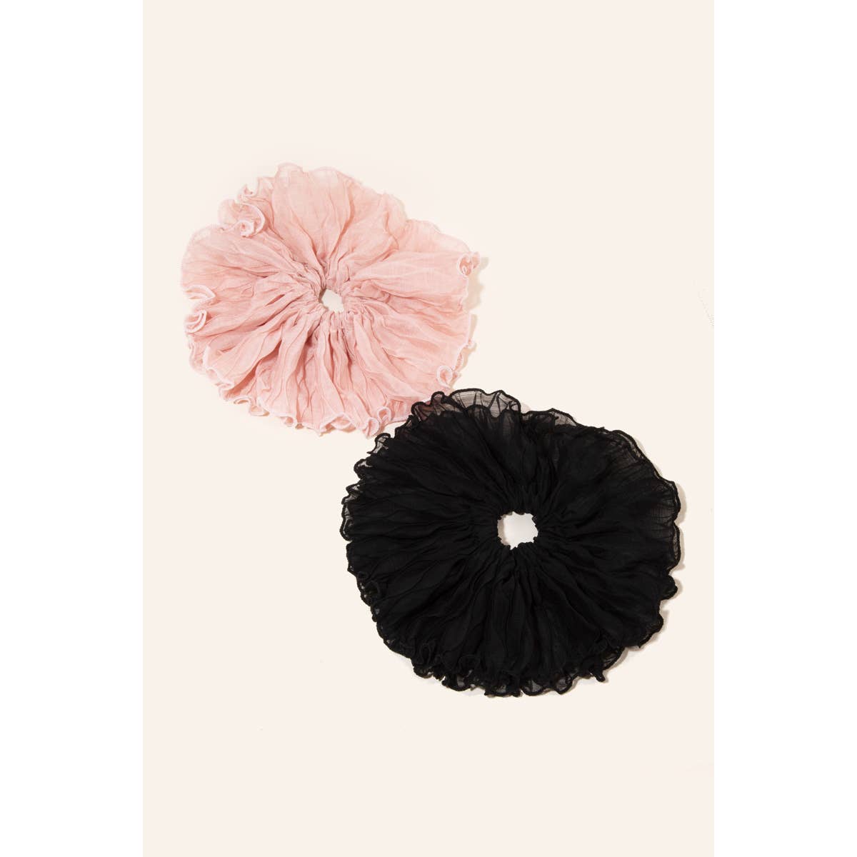 Fluffy Two Piece Scrunchie Set - Pink & Black