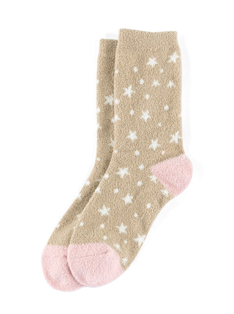 Stella Star Print Plush Socks Taupe