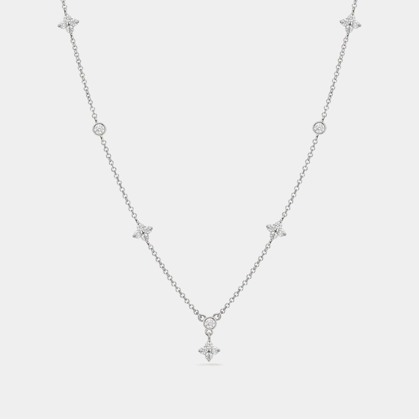 Silver Four Petal Flower Friendship Necklace In 925 Sterling Silver