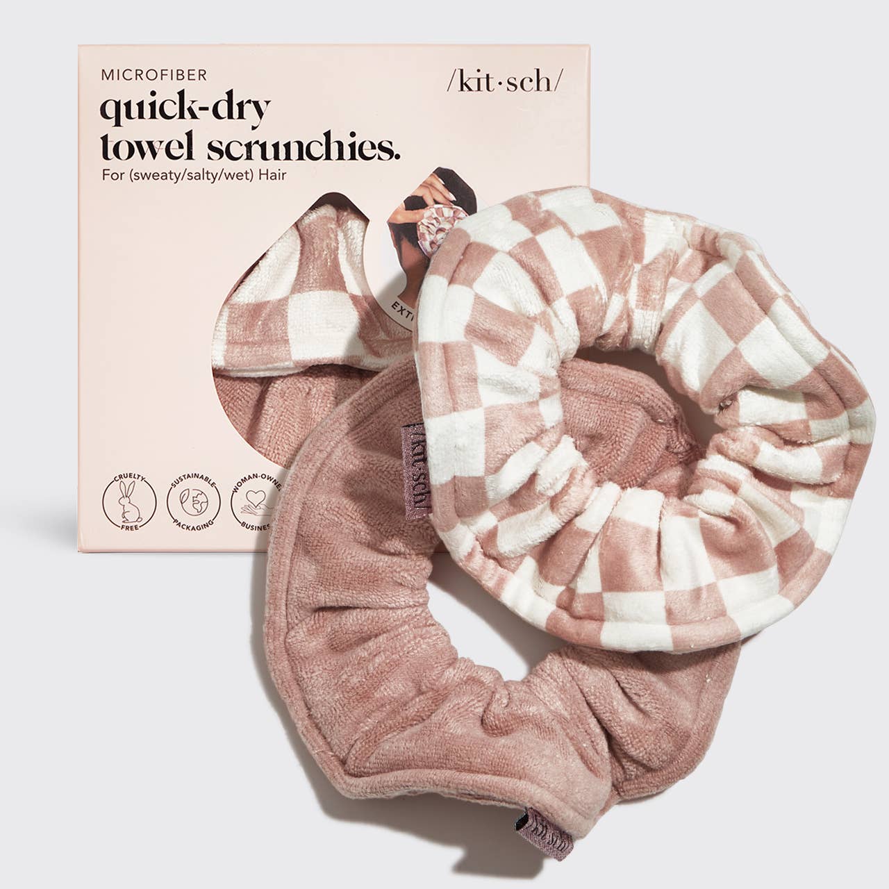 Microfiber Quick-Dry Towel Scrunchie 2PC- Terracotta Checker - FINAL SALE