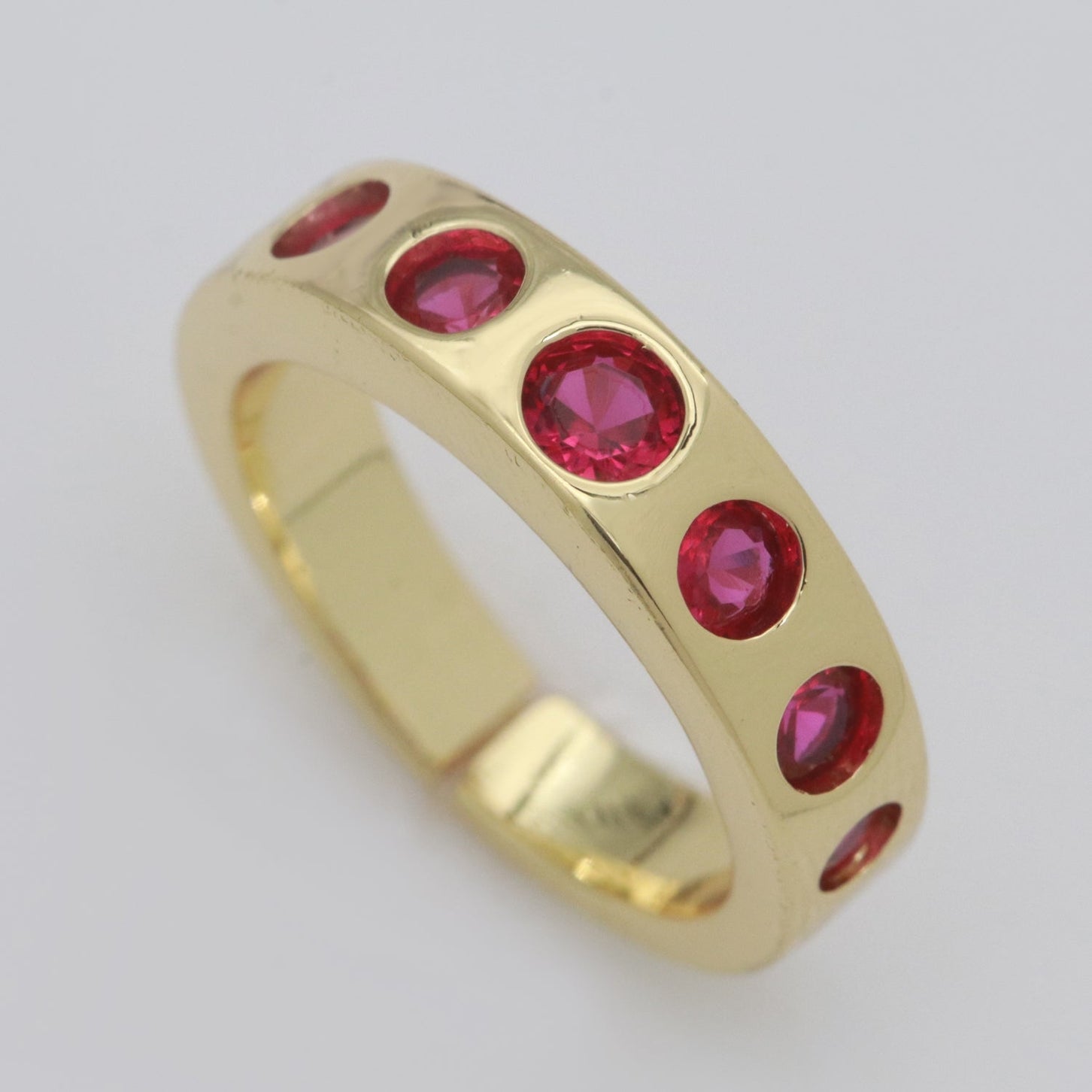 Thick Banded Red CZ Open Ring