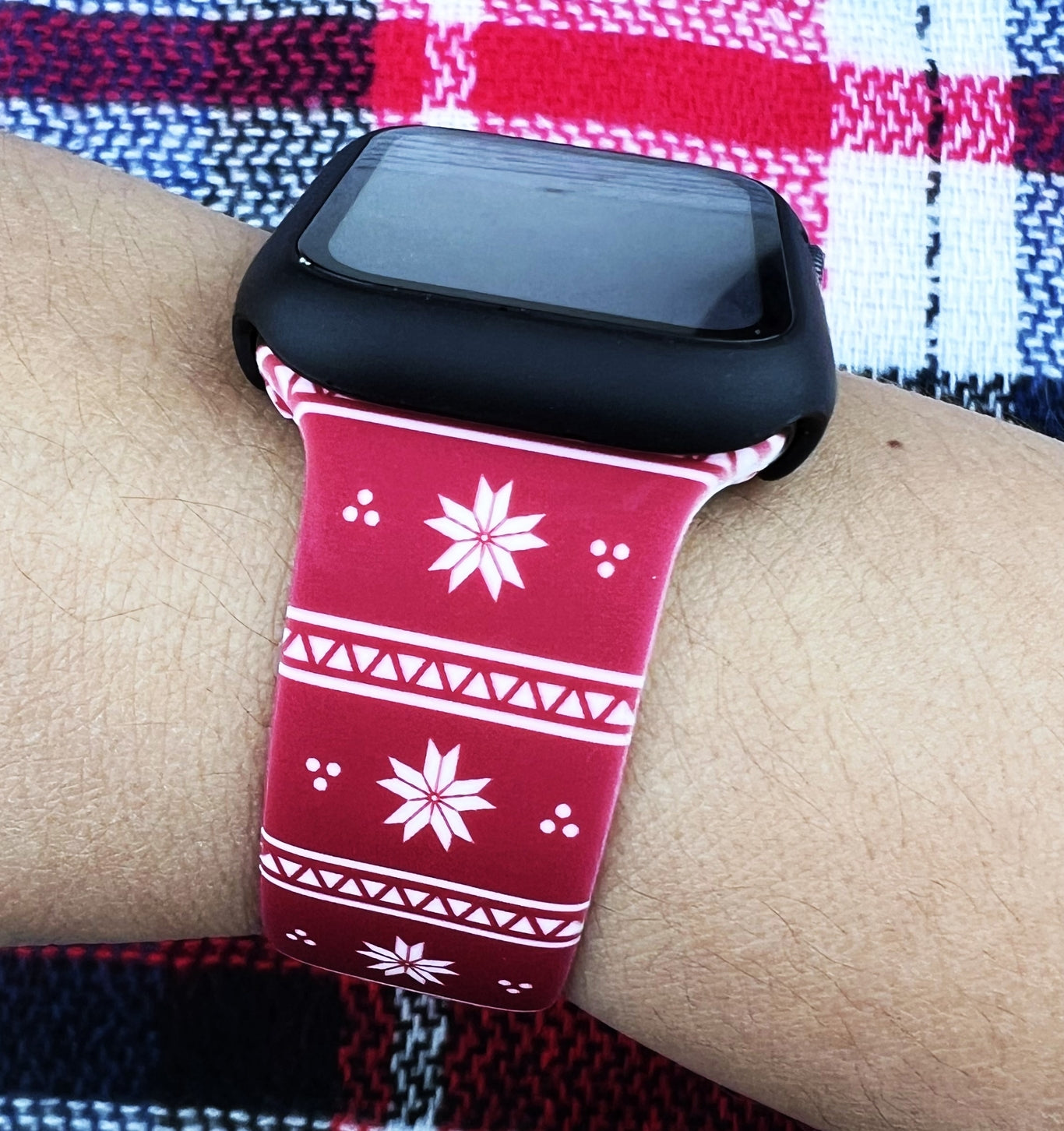 Red Snowflake Silicone Apple Watch Band 42/44/45mm