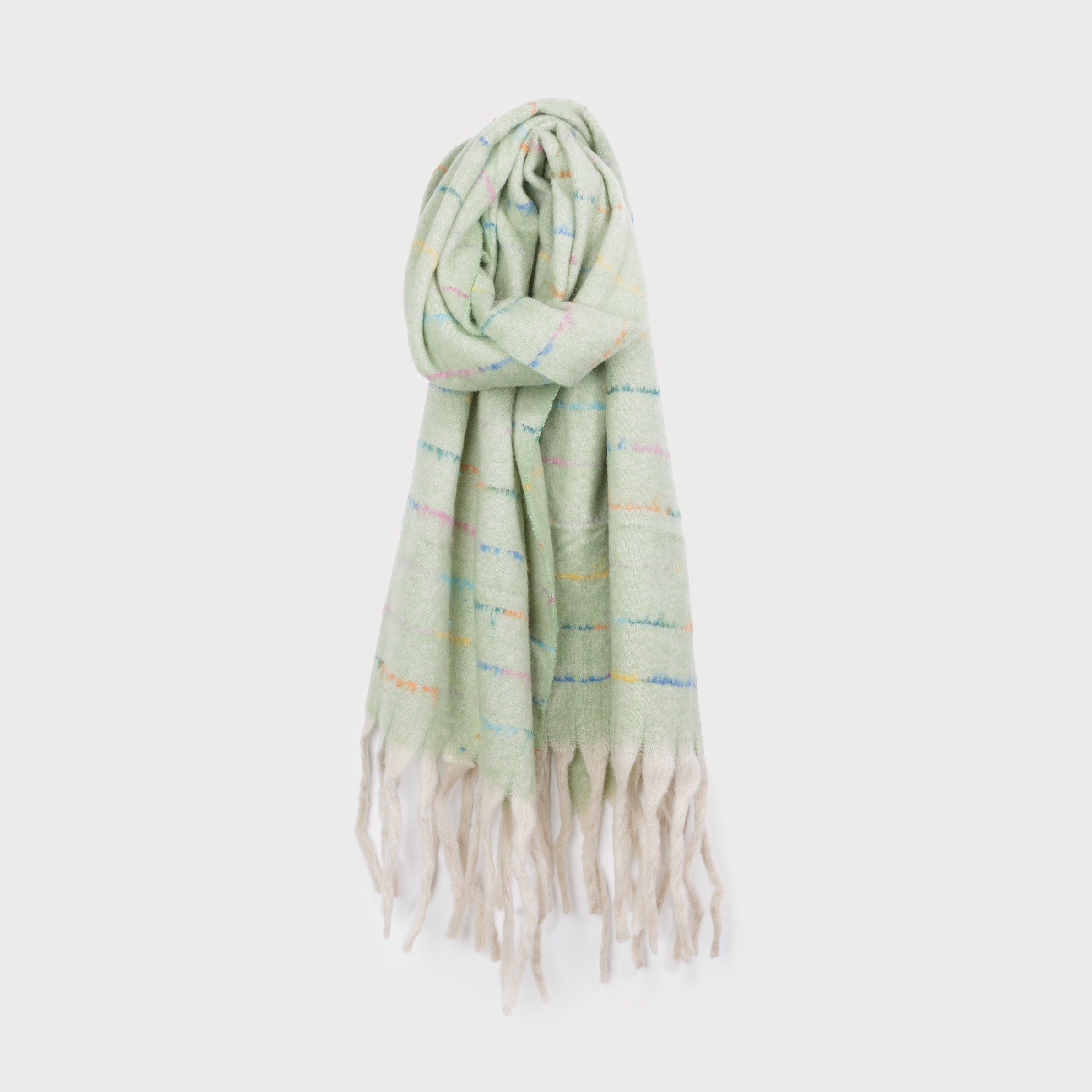 Grande Light Avocado Multi Stripe Chunky Fringe Scarf