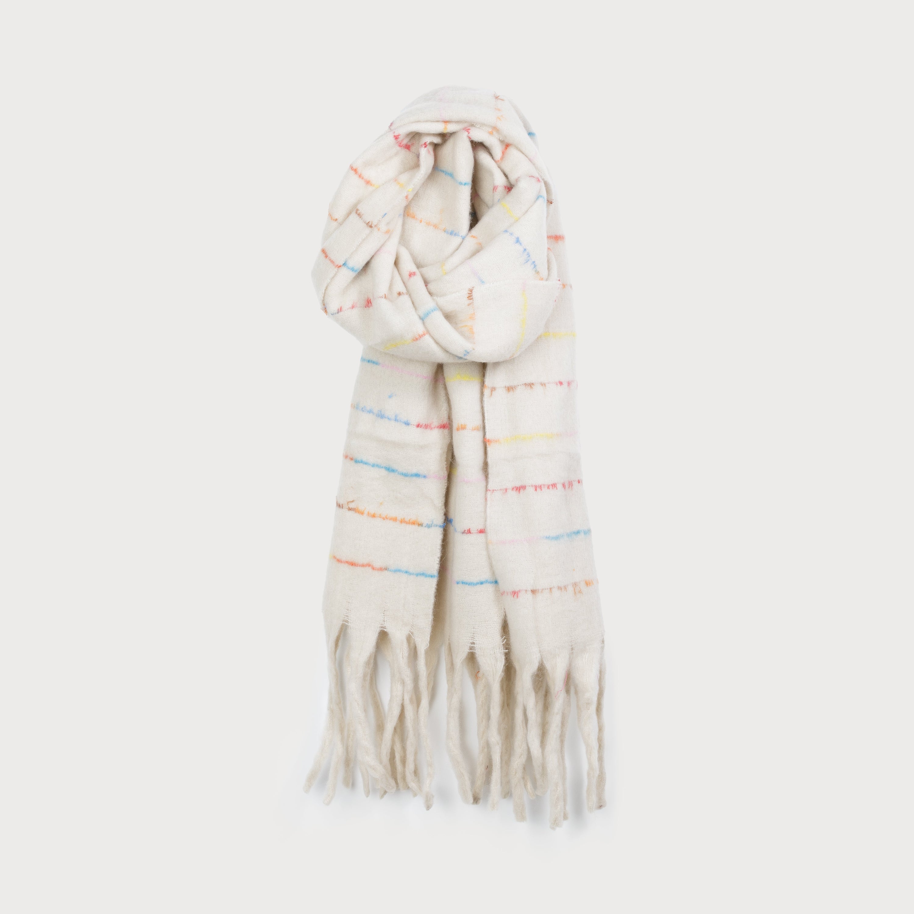 Grande Ivory Multi Stripe Chunky Fringe Scarf