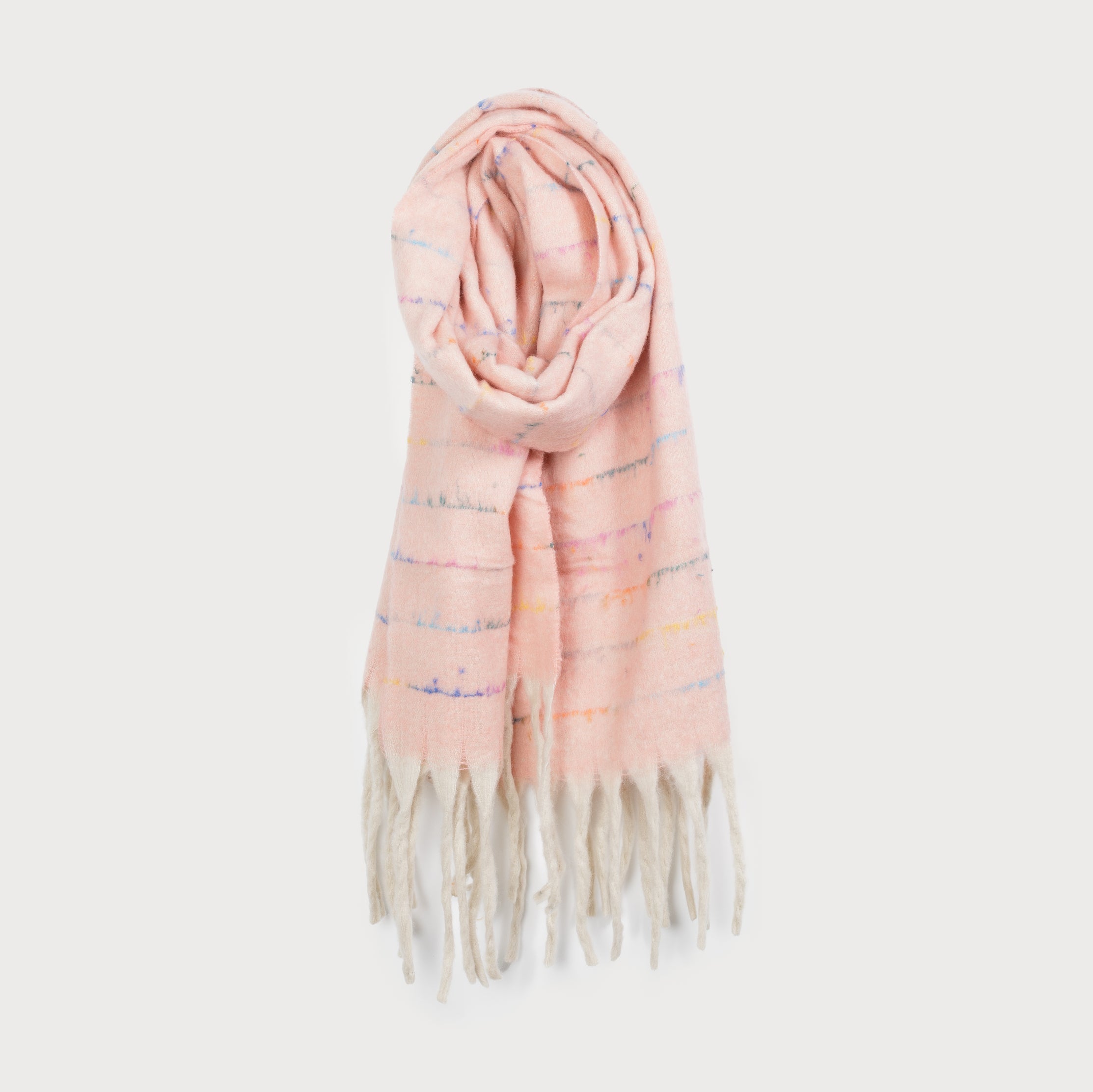 Grande Light Pink Multi Stripe Chunky Fringe Scarf