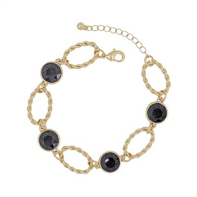 Black Crystal w/Textured Gold Chain Bracelet