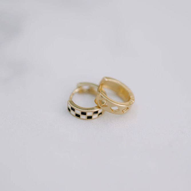 Black & White Checkered Gold Hoops