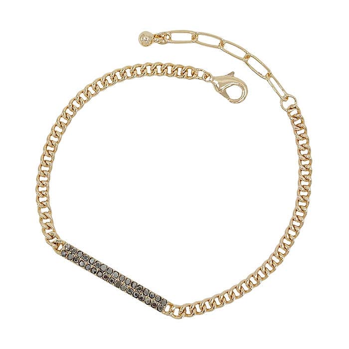 Gold Chain Bracelet w/Black Diamond Rhinestone Bar