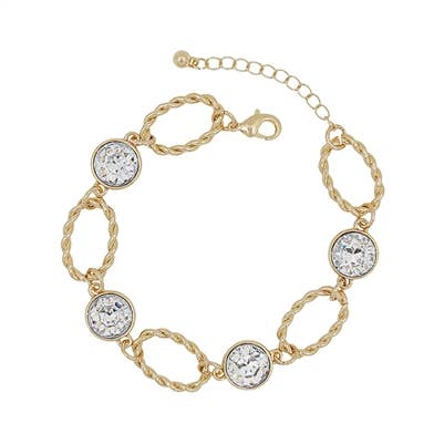 Clear Crystal w/Textured Gold Chain Bracelet