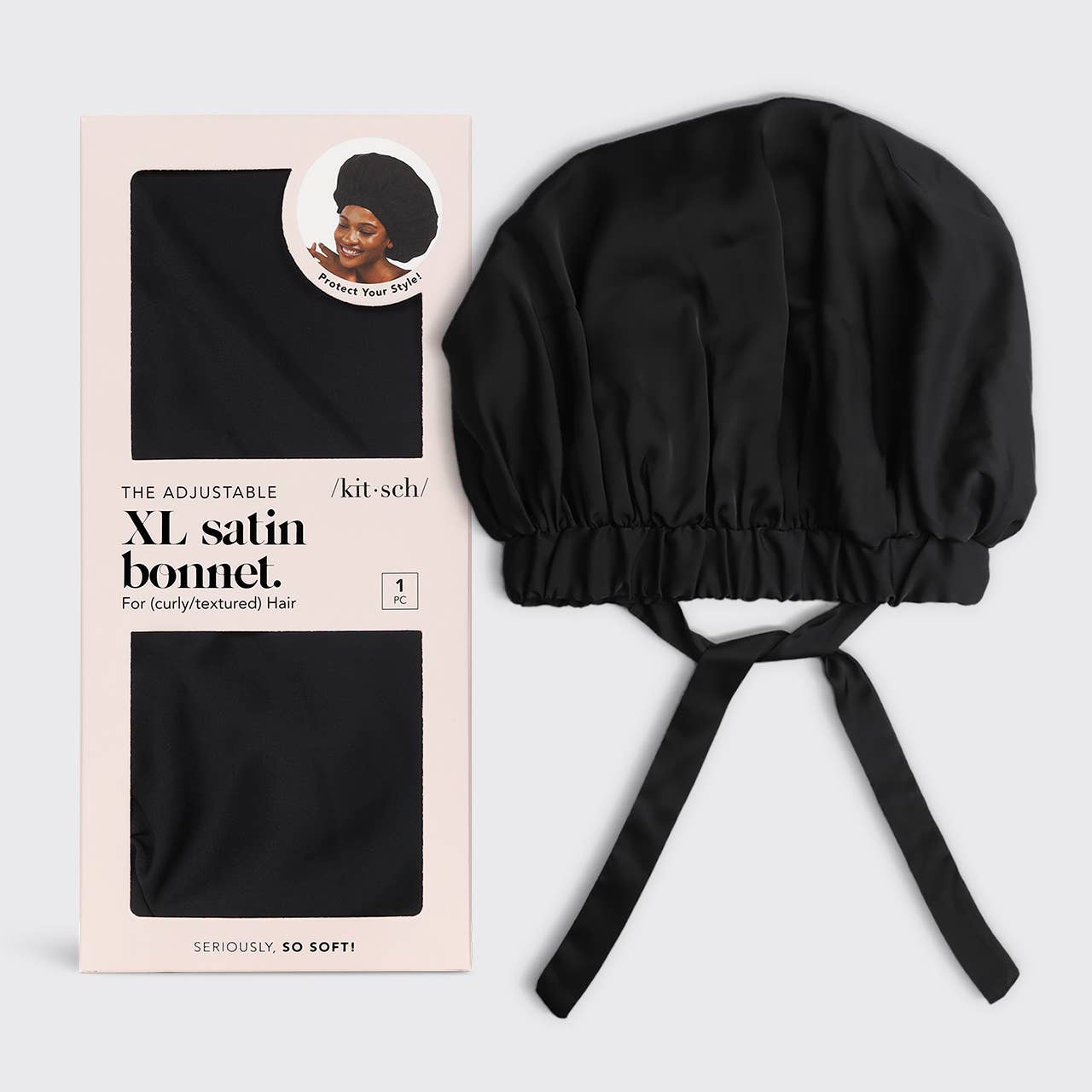 Satin Sleep XL Adjustable Bonnet - Black - FINAL SALE