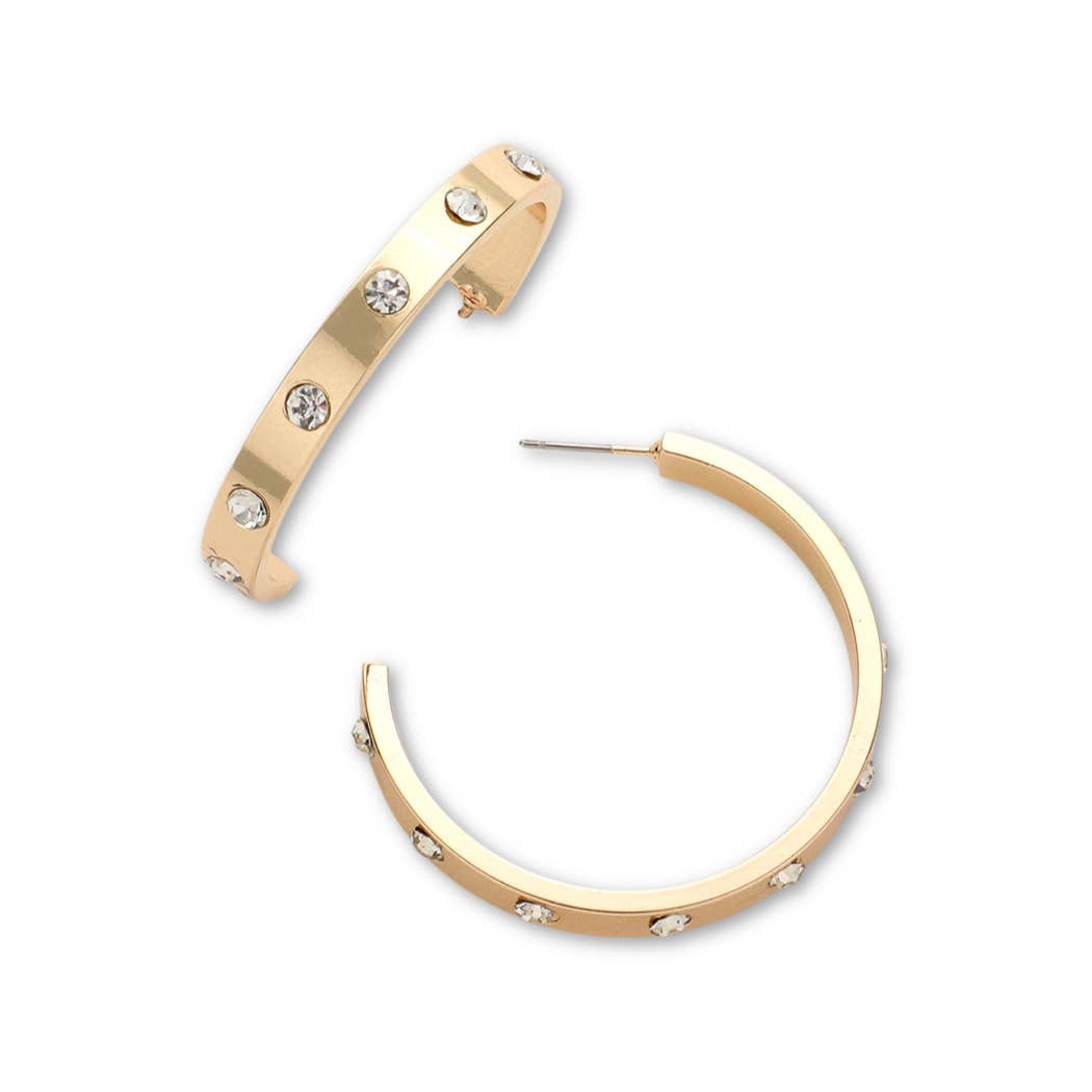 Gold Crystal Love Hoop Earrings