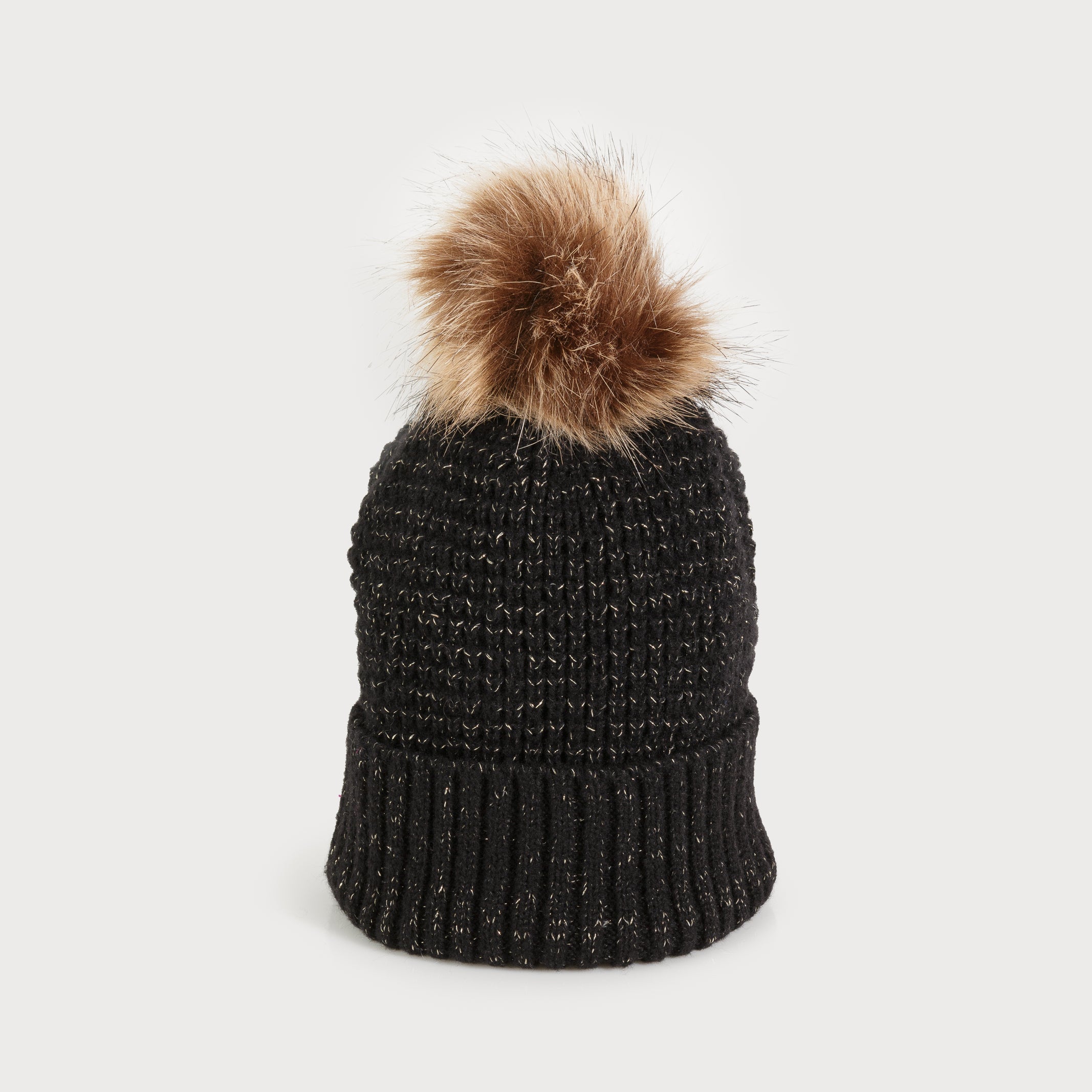 Black Knitted Faux Pom Beanie