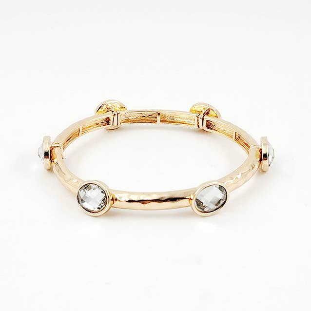 Hammered Gold Textured & Clear Stone Stretch Bracelet