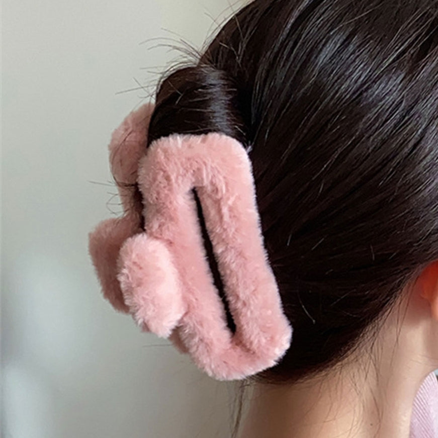 Pink Rectangular Fuzzy Claw Clips