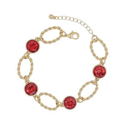 Red Crystal w/Textured Gold Chain Bracelet