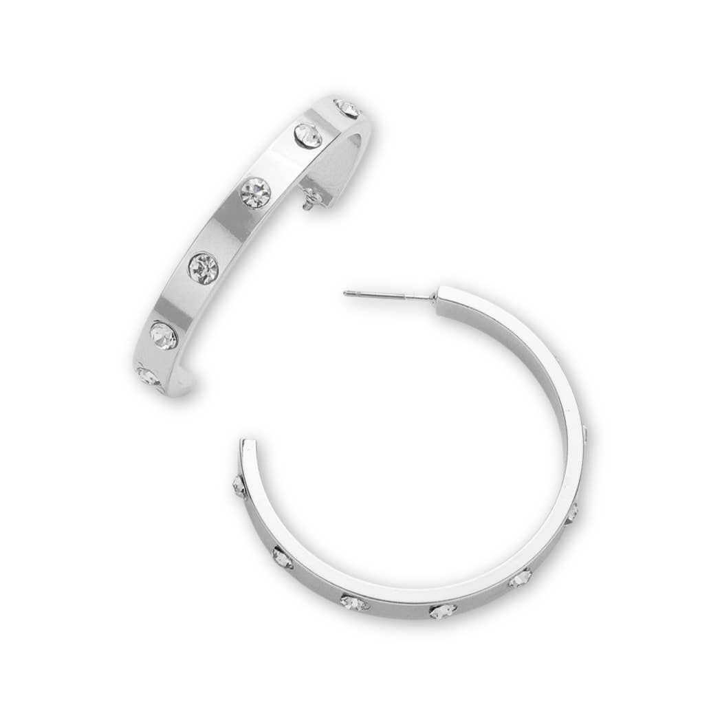 Silver Crystal Love Hoop Earrings