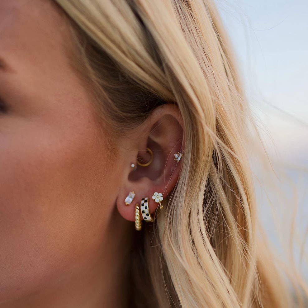 Black & White Checkered Gold Hoops