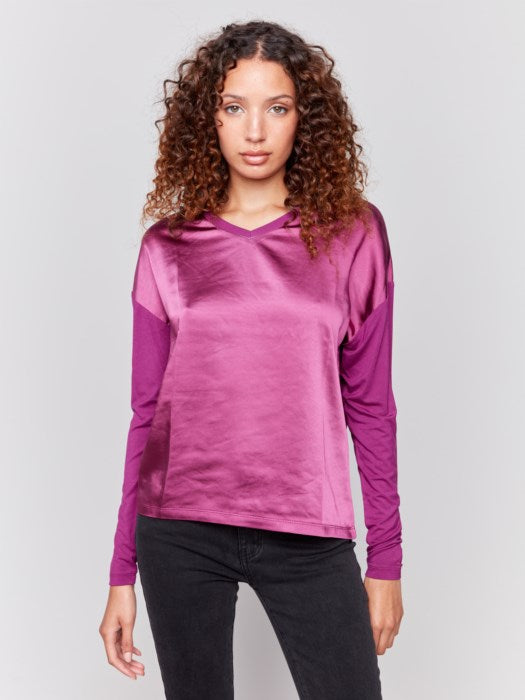 Mulberry Satin Jersey Knit Top