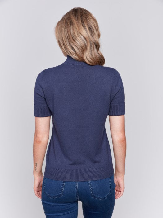 Heathered Denim Mock Neck Basic Top