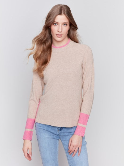 Heathered Truffle Plushy Knit Crew Neck Sweater