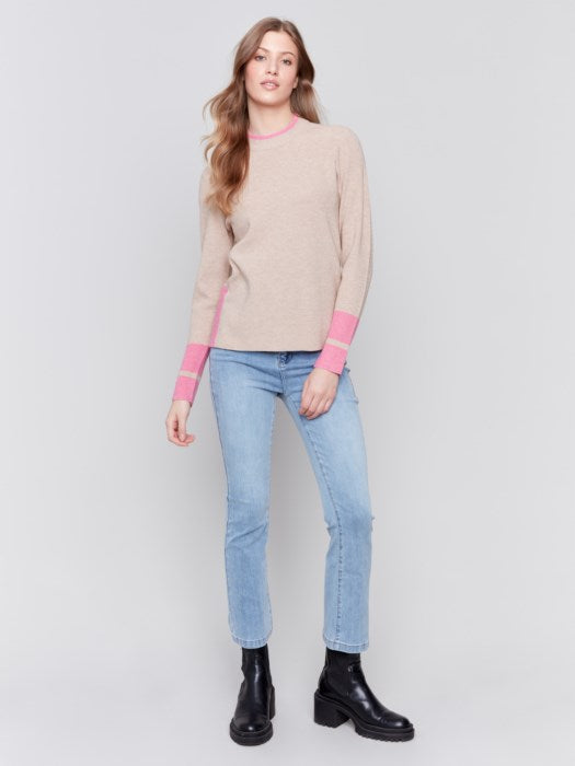 Heathered Truffle Plushy Knit Crew Neck Sweater