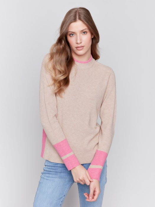 Heathered Truffle Plushy Knit Crew Neck Sweater