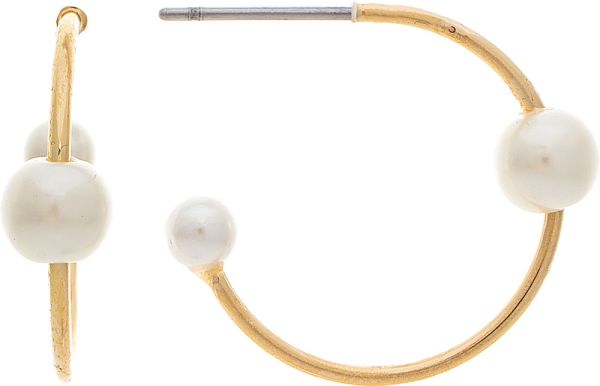 Gold Faux Pearl Mini Post Hoop Earring