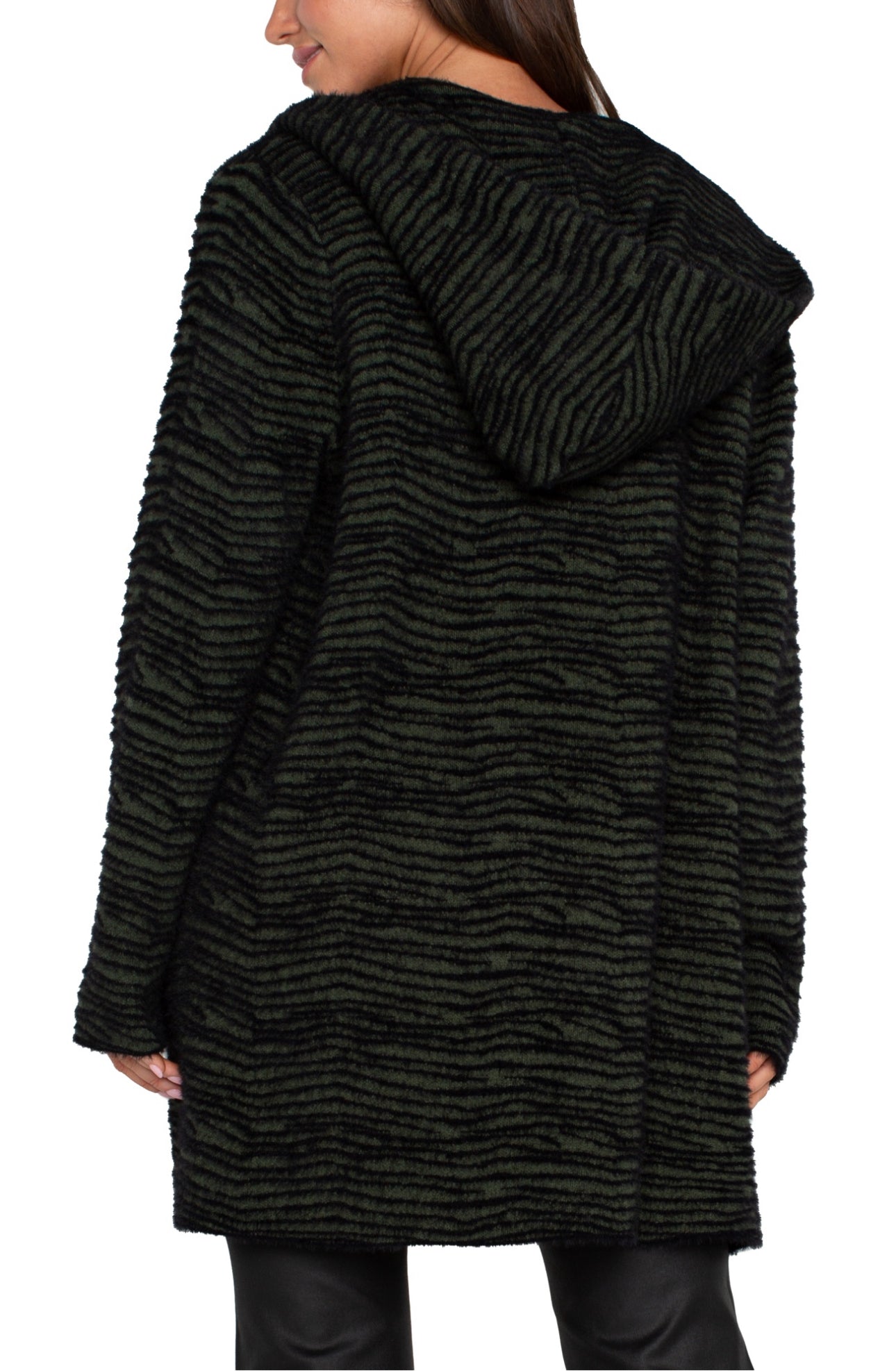 Dark Olive Stripe Longsleeve Open Front Sweater Coat