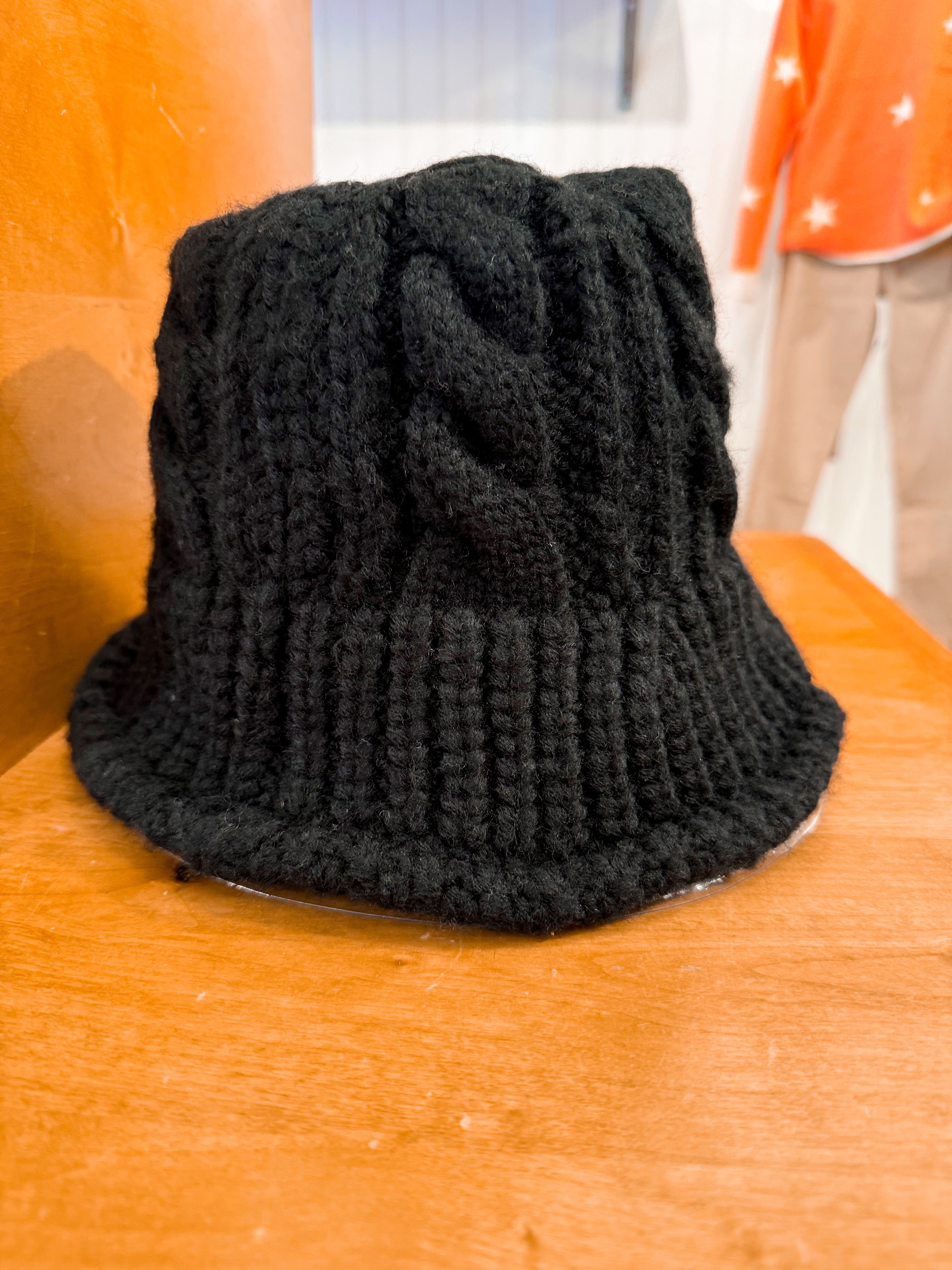 Black Cable Knit Bucket Hat - FINAL SALE