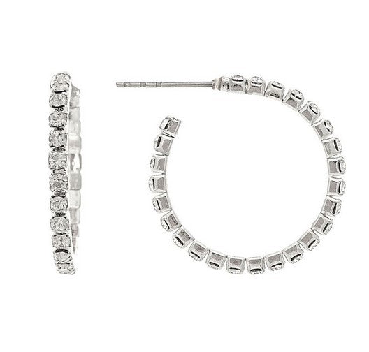 Silver 20MM Crystal Hoop Post Earring