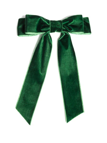 Velvet Bow Clip Green