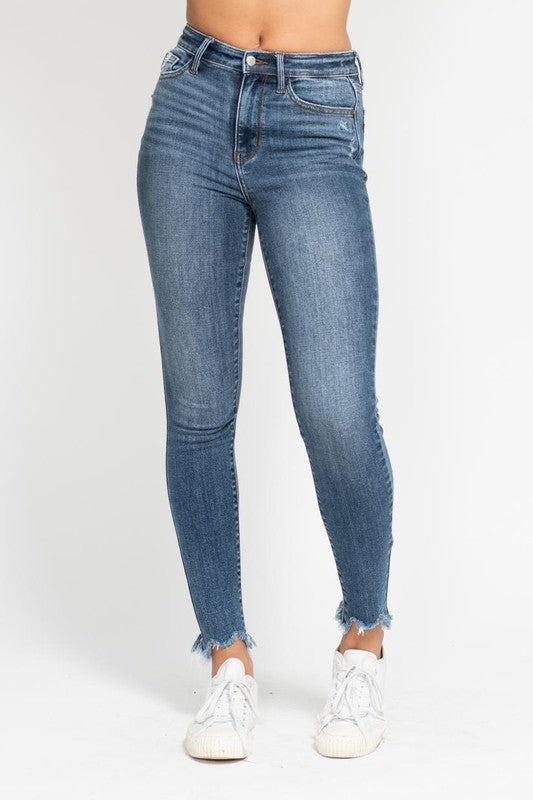 High Waist Skinny Jean w/Shark Bit Hem