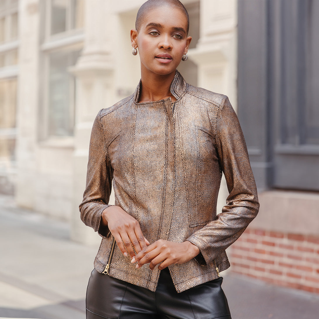 Copper Metallic Liquid Leather™ Textured Signature Jacket