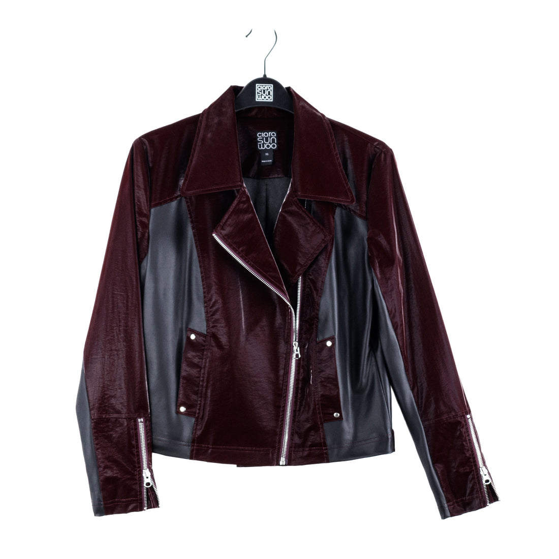 Mulberry Vinyl - Liquid Leather™ Panel Zip Cuff Pocket Jacket