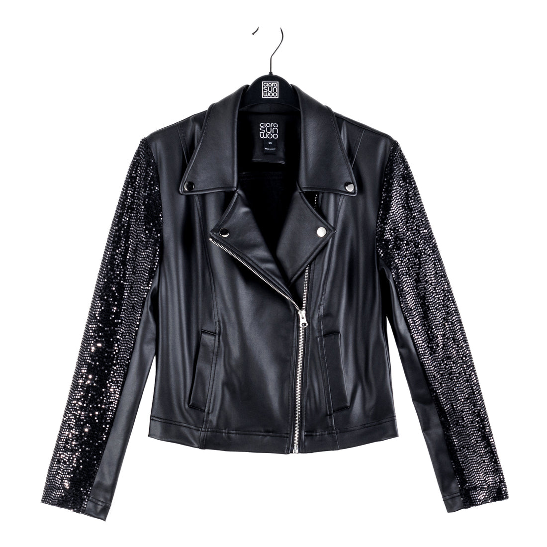 Sequin Knit Liquid Leather™ Sheen Moto Jacket - Black