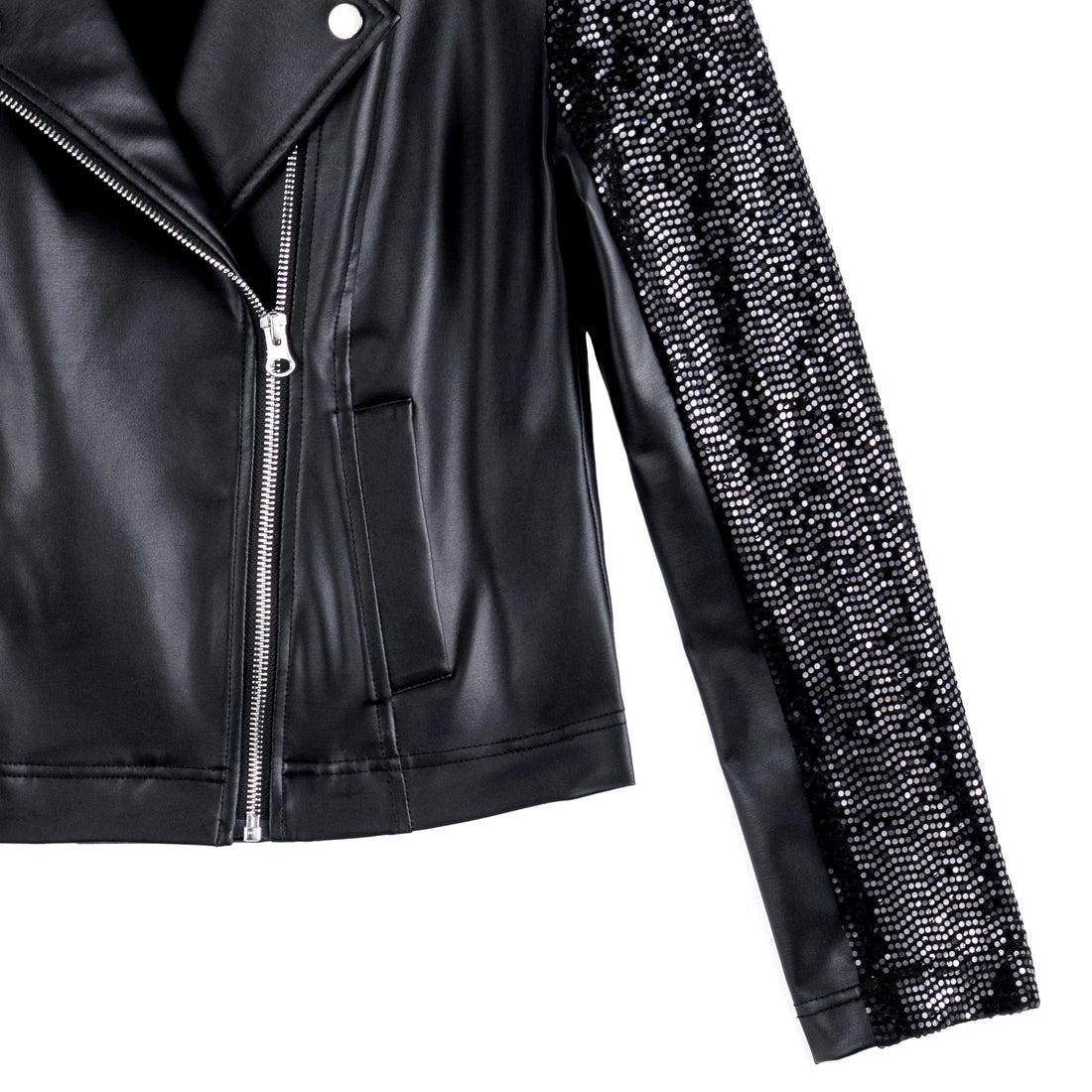 Sequin Knit Liquid Leather™ Sheen Moto Jacket - Black