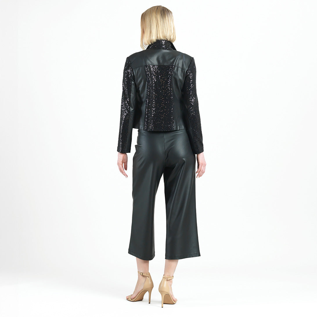 Sequin Knit Liquid Leather™ Sheen Moto Jacket - Black